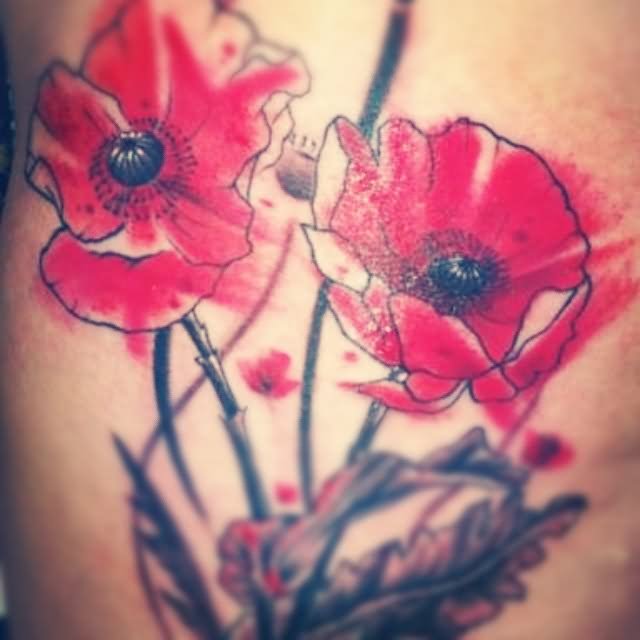 Abstract Poppy Flowers Tattoo Design