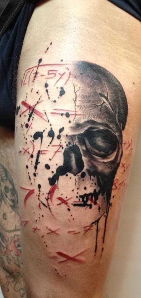 Abstract Skull Tattoo Design For Thigh By Maren Lakan