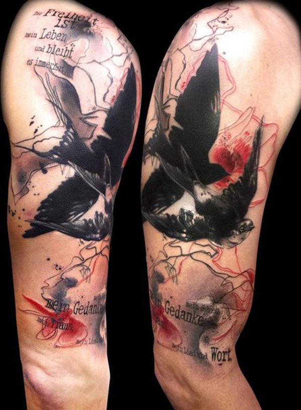 Abstract Two Flying Birds Tattoo On Half Sleeve
