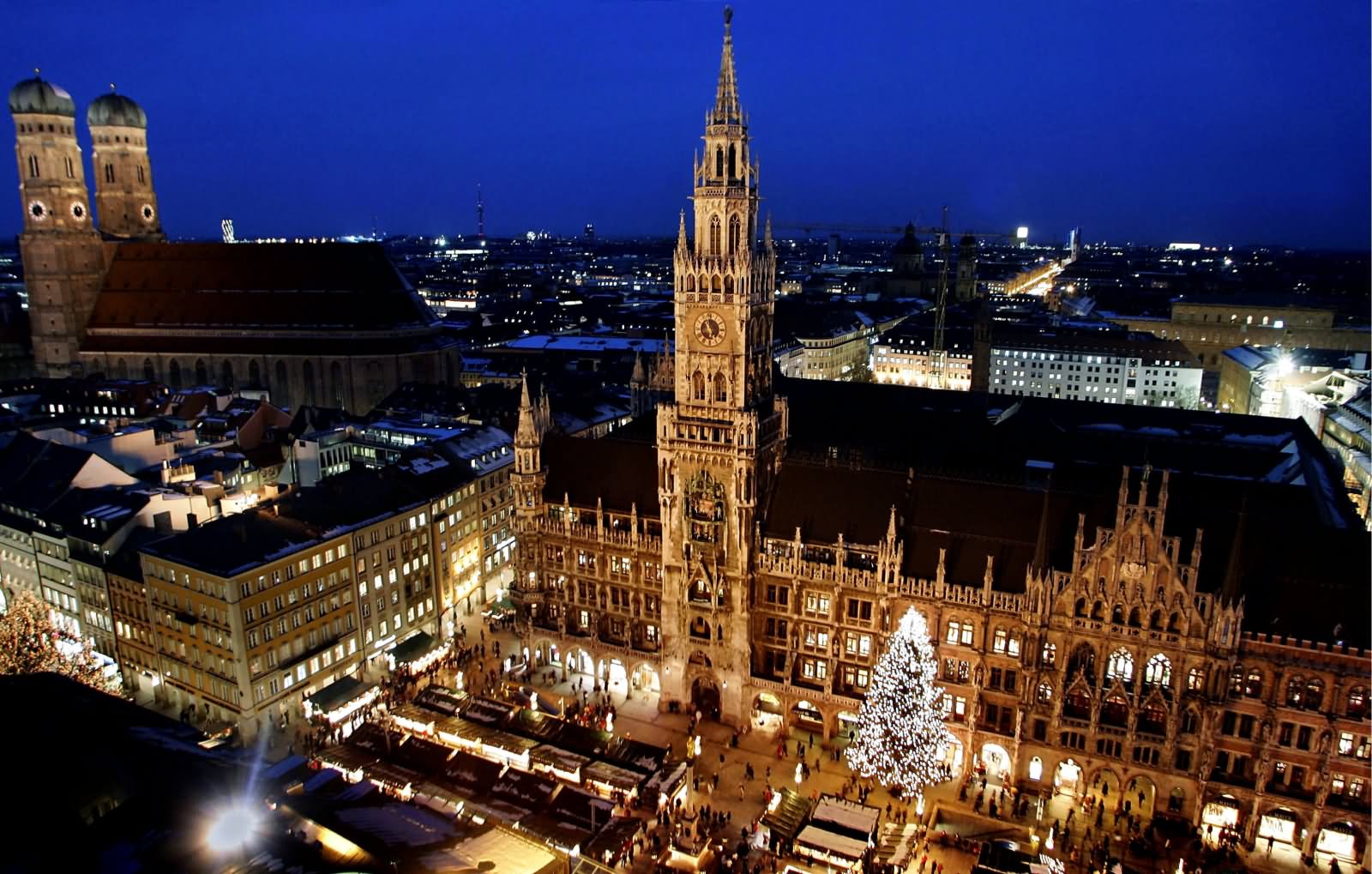 Adorable Aerial View Of The Neues Rathaus And Marienplatz At Night