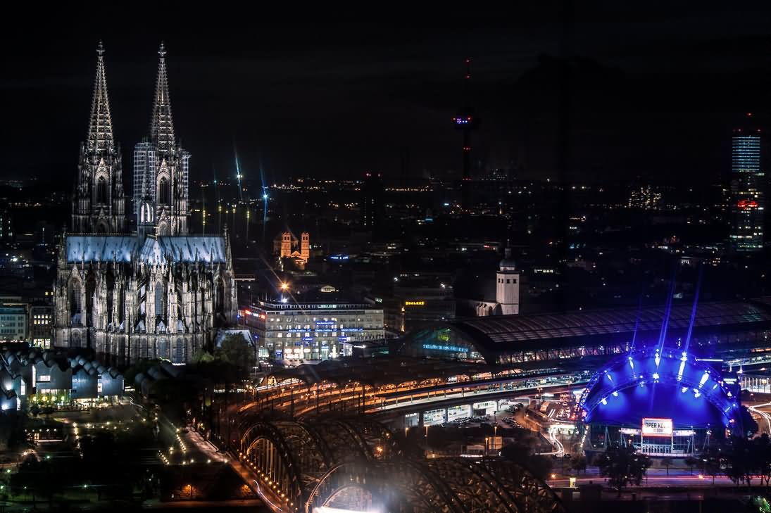 Adorable Night View Of The Cologne Cathedral And Cologne City