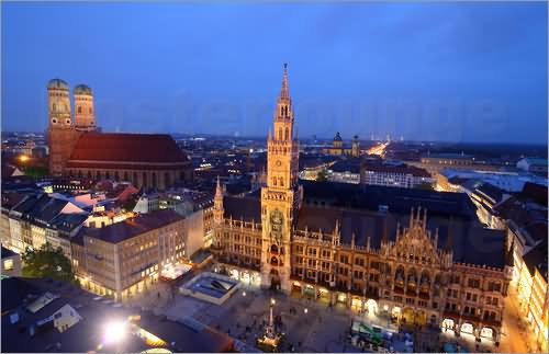 Aerial View Of The Neues Rathaus At Night