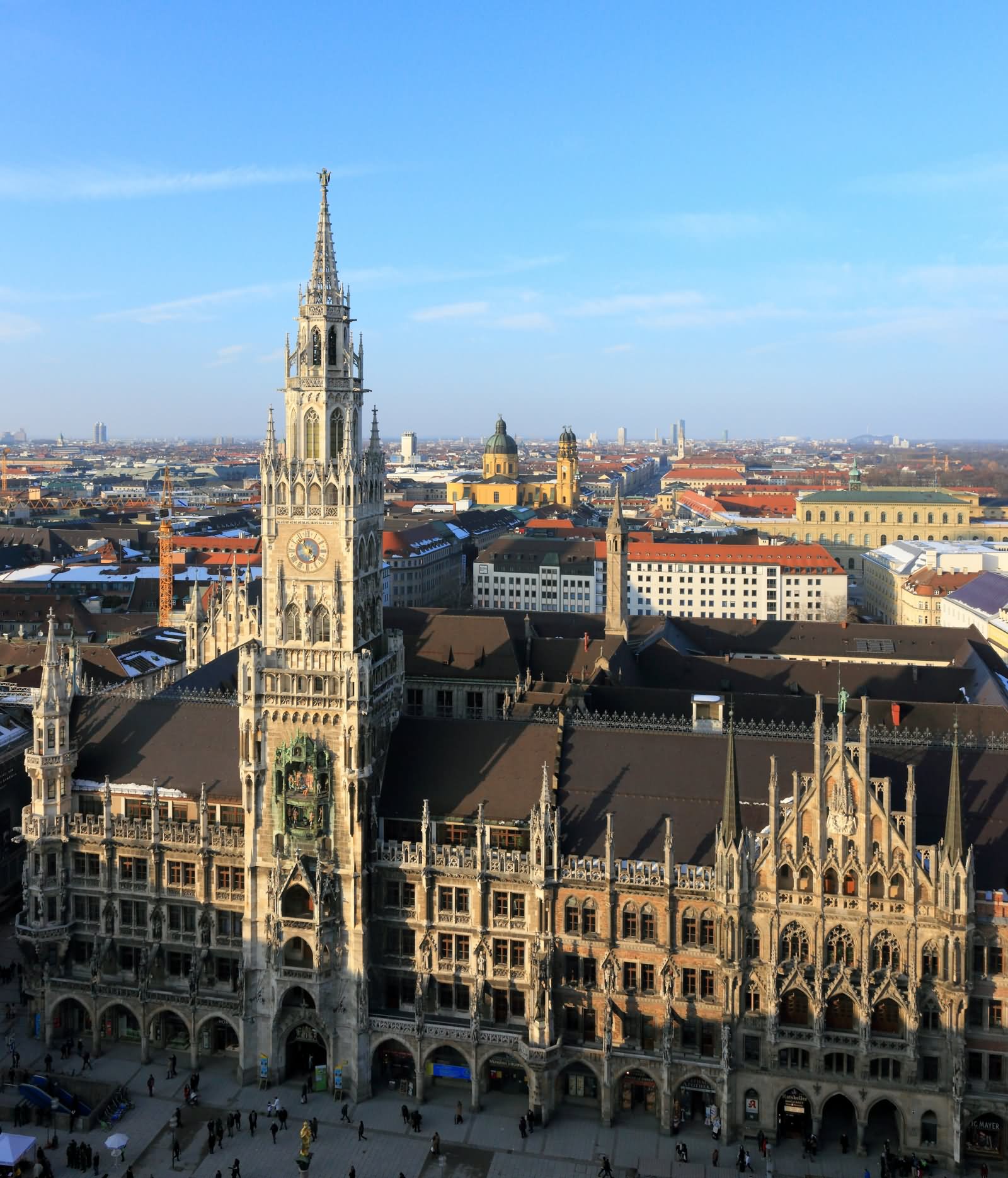 Aerial View Of The Neues Rathaus During Sunset