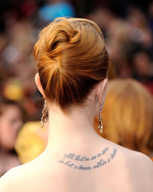 All That We See Or Seem Is But A Dream Within A Dream Beatles Lyrics Tattoo On Girl Back Neck