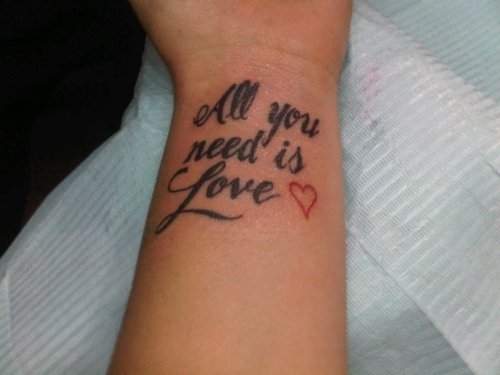 All You Need Is Love Beatles Lyrics Tattoo On Wrist