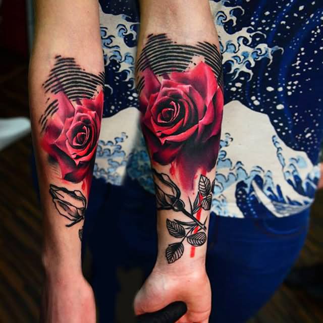 Amazing 3D Abstract Rose Tattoo On Forearm By Timur Lysenko