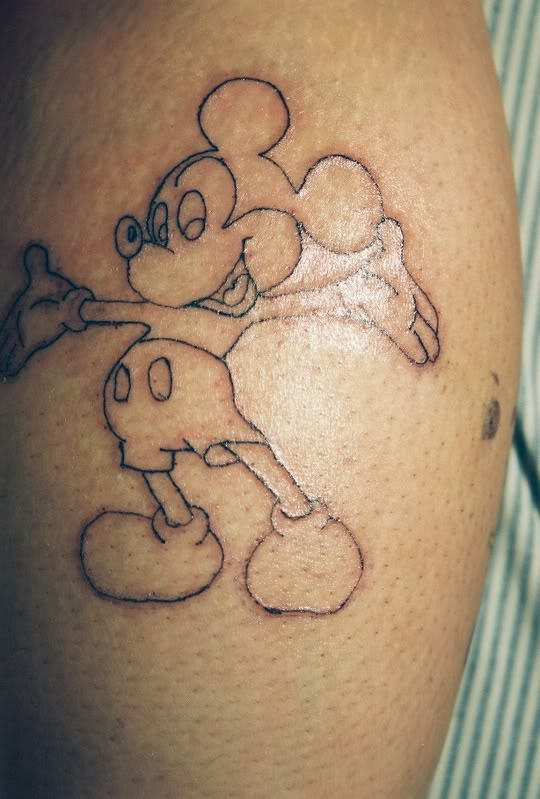 Amazing Outline Mickey Mouse Tattoo
