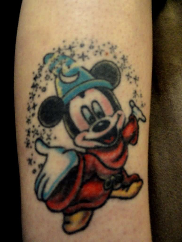 Amazing Wizard Mickey Mouse Tattoo On Arm