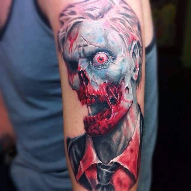 Attractive 3D Horror Zombie Tattoo Design For Sleeve