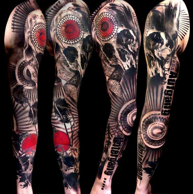 Attractive Abstract Skull Tattoo On Full Sleeve
