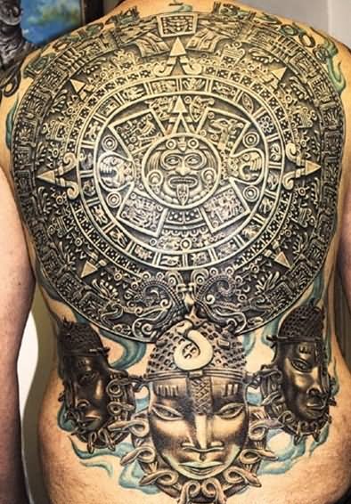 Attractive Aztec Sun Tattoo On Full Back