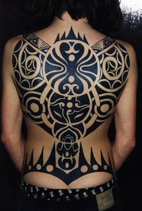 Attractive Black Tribal Tattoo On Full Back