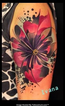 Attractive Flower Tattoo On Girl Left Half Sleeve