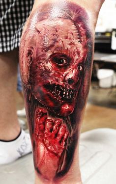 Attractive Horror Zombie Tattoo On Right Leg