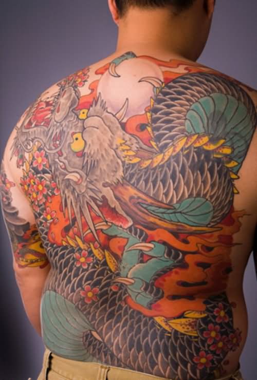 Attractive Japanese Dragon Tattoo On Man Full Back