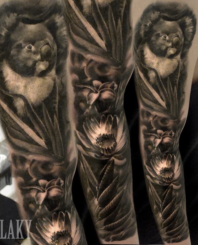 Awesome Grey Ink Full Sleeve Tattoo