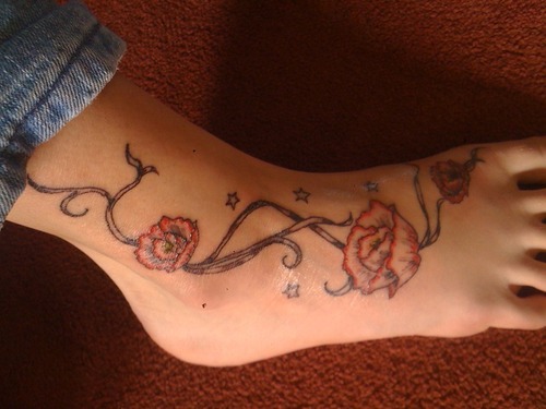 Awesome  Poppy Flowers Tattoo On Right Foot