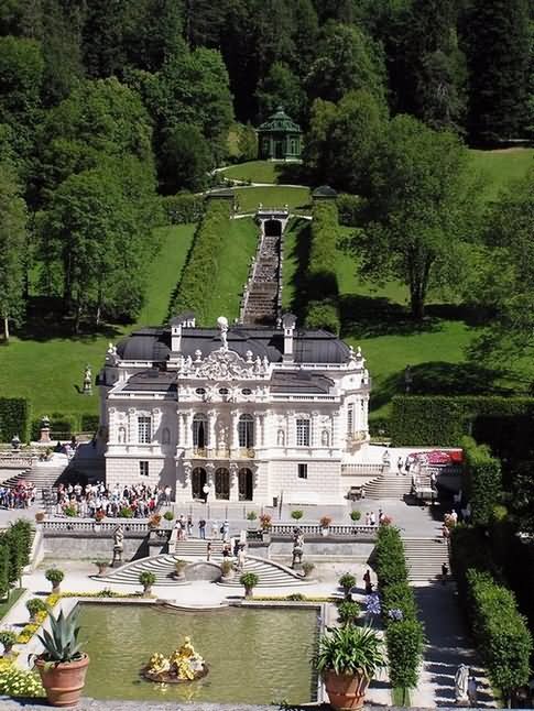 Beautiful Aerial View Of The Linderhof Palace In Bavaria, Germany