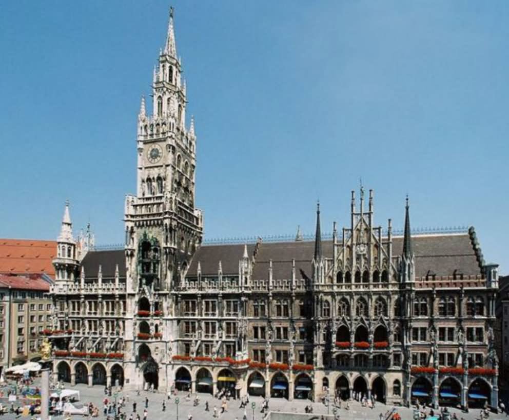 Beautiful Front Facade Of The Neues Rathaus In Bavaria, Germany