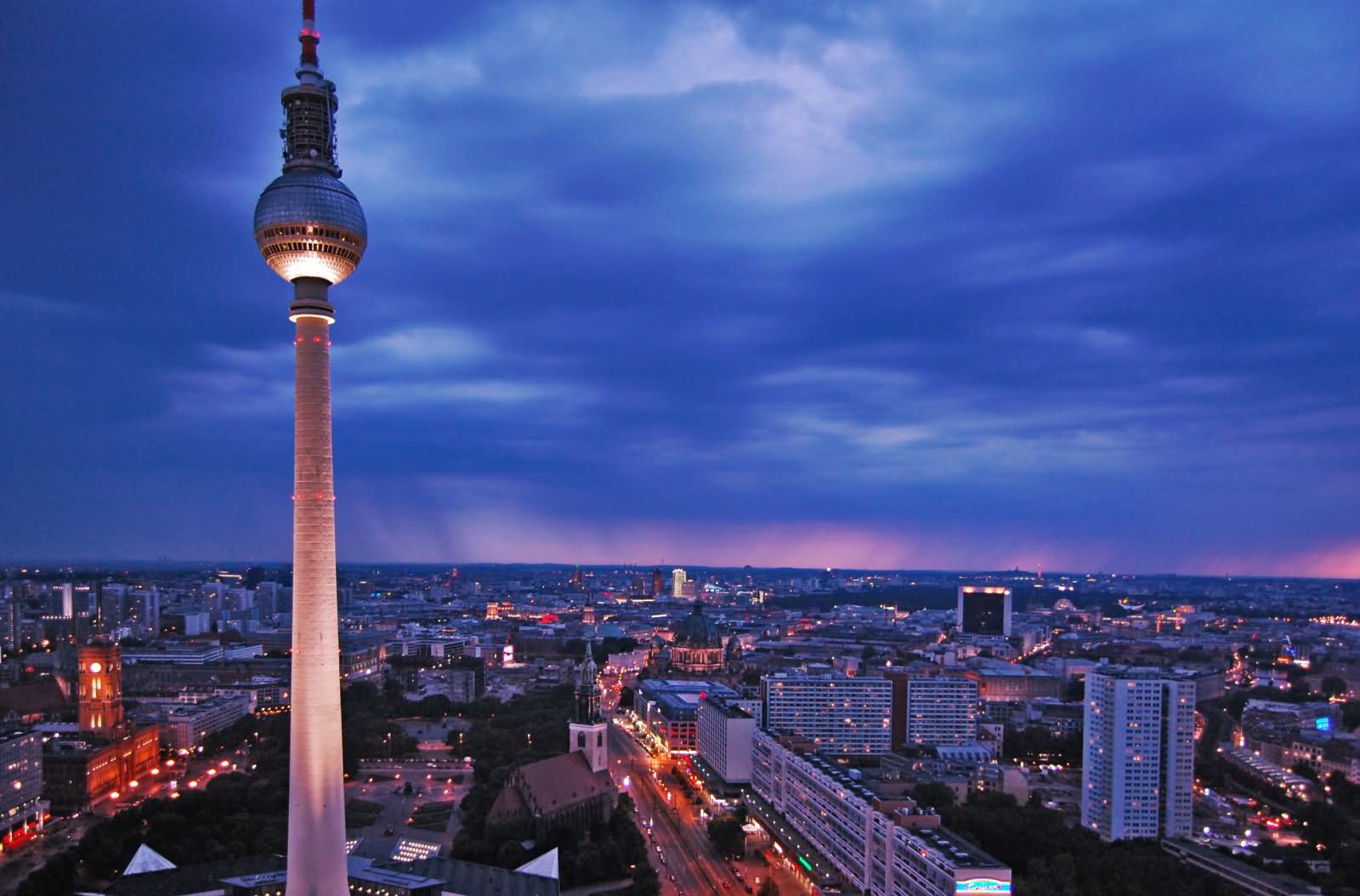 Beautiful Night Picture Of The Fernsehturm Tower And Berlin City