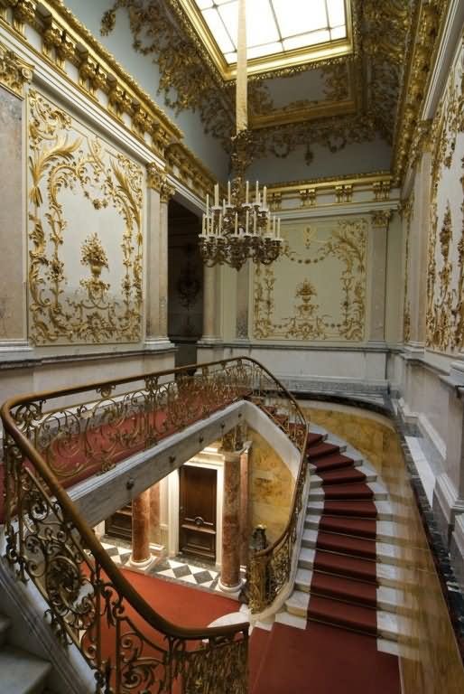 Beautiful Staircase Inside The Linderhof Palace In Bavaria, Germany