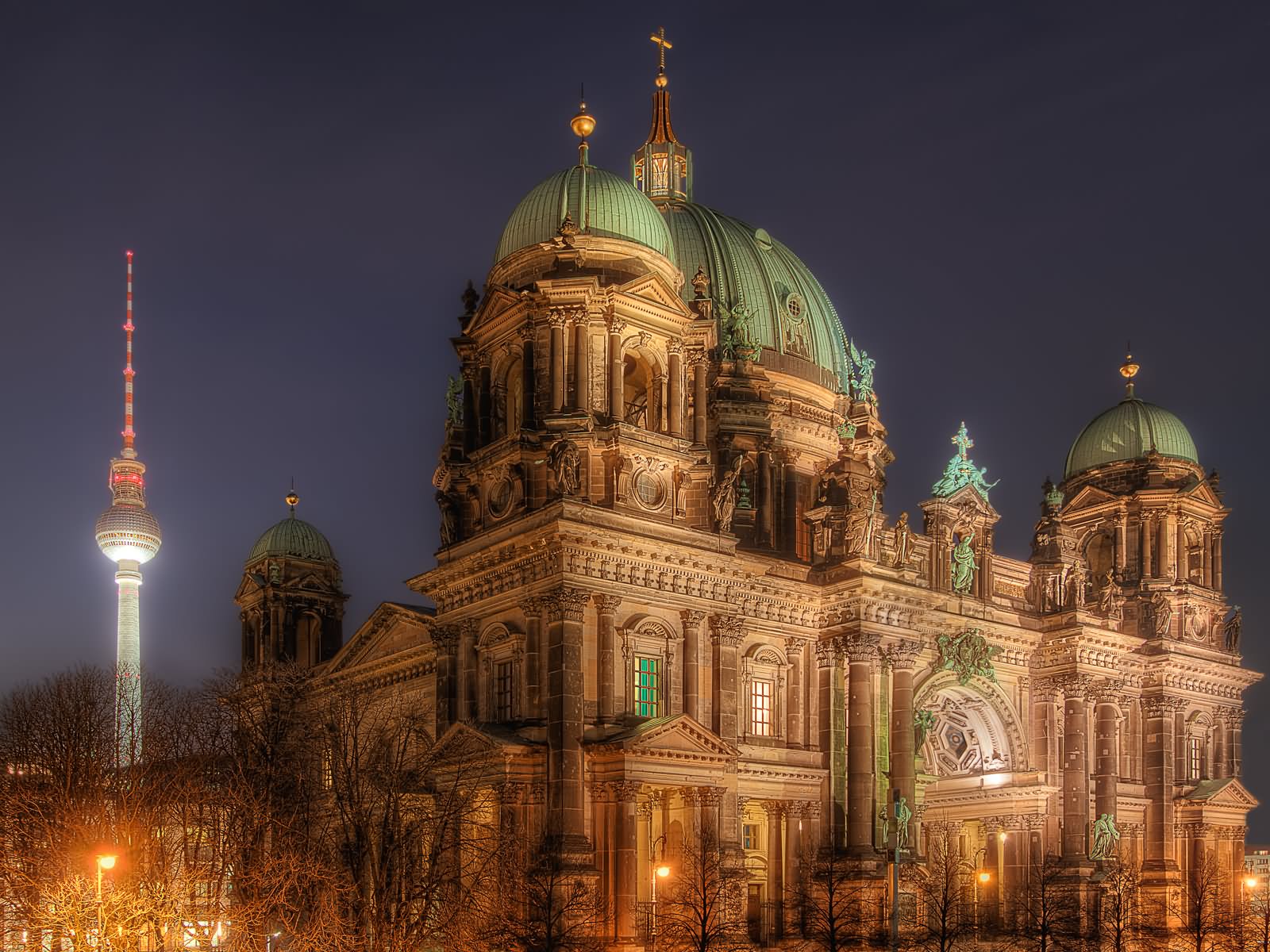 Berlin Cathedral And Fernsehturm Tower View At Night
