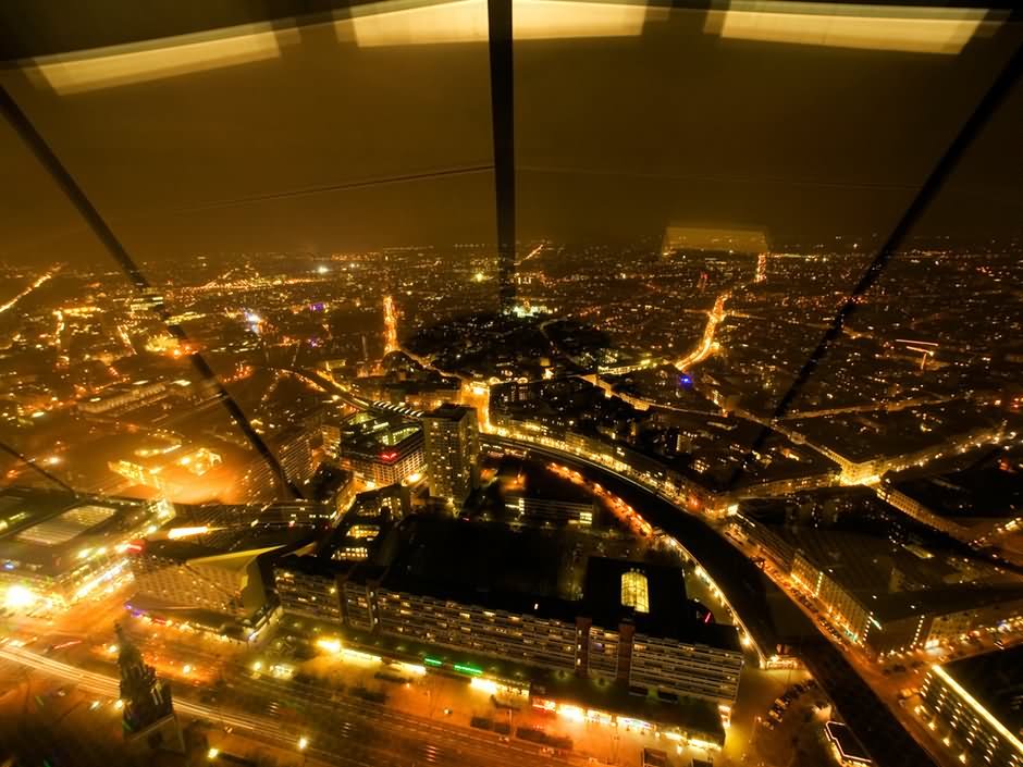 Berlin City Night View From The Fernsehturm Tower