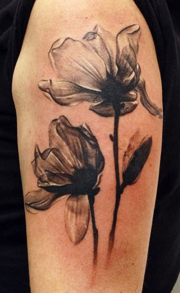 Black And Grey Abstract Flowers Tattoo Design For Half Sleeve
