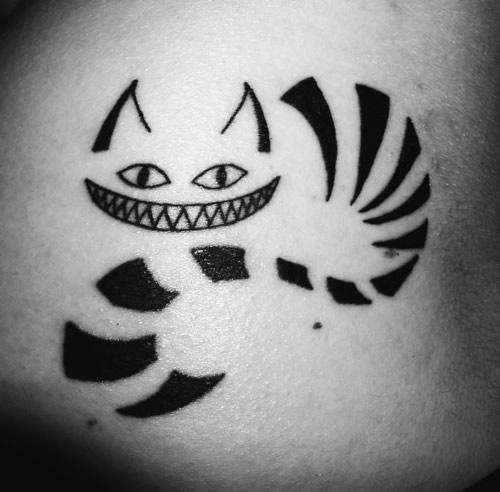 Black And White Cheshire Cat Tattoo Image