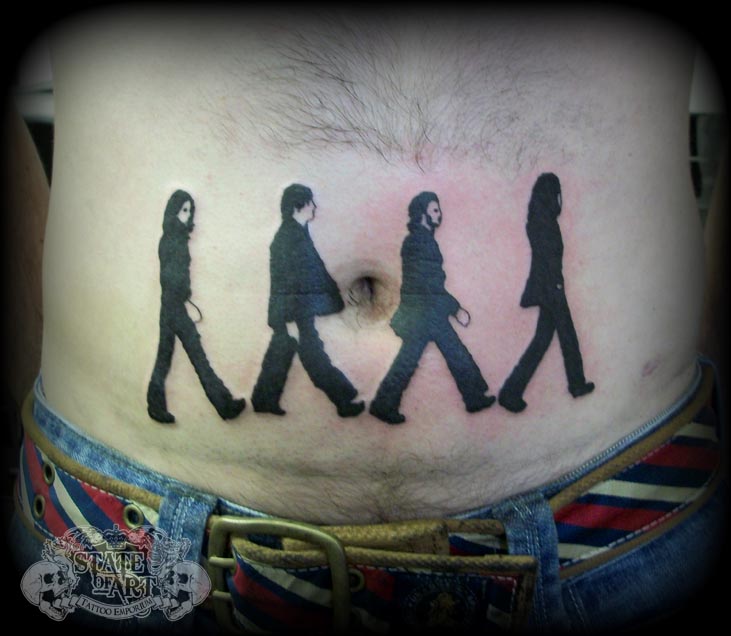 Black Beatles Tattoo On Man Stomach By Bully