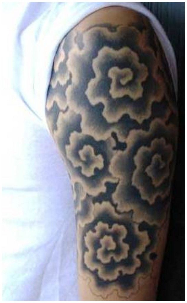 Black Ink Japanese Cloud Tattoo On Half Sleeve