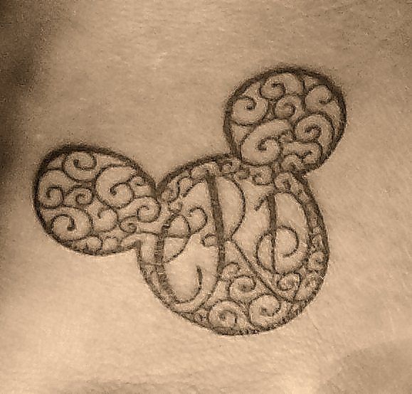 Black Ink Mickey Mouse Tattoo Idea