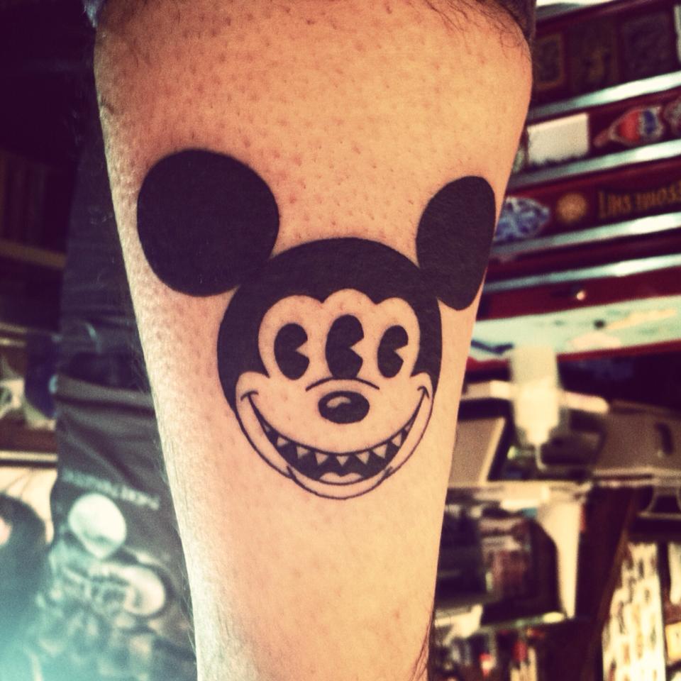 Black Ink Mickey Mouse Tattoo