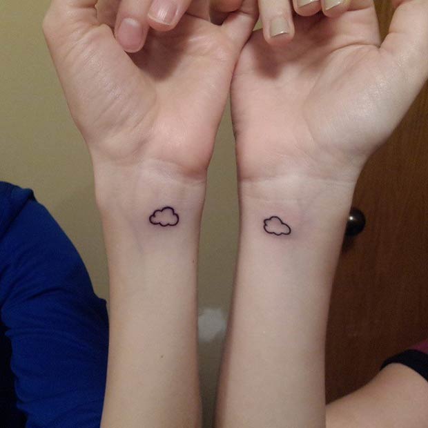 Black Outline Cloud Tattoo On Couple Wrist