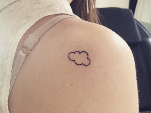 Black Outline Cloud Tattoo On Right Back Shoulder