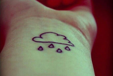 Black Outline Cloud With Drops Tattoo On Wrist