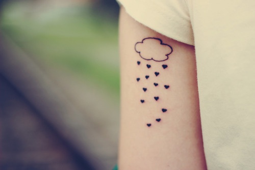 Black Outline Cloud With Hearts Tattoo Design For Sleeve