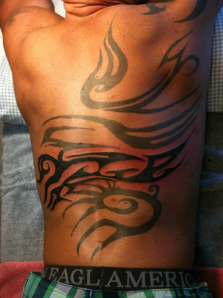 Black Tribal Design Tattoo On Full Back By Mike
