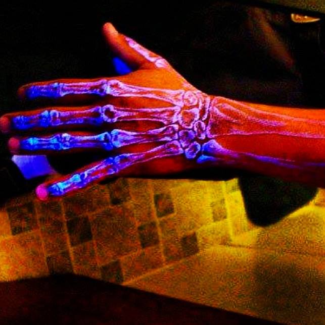 Blacklight Hand Skeleton Tattoo