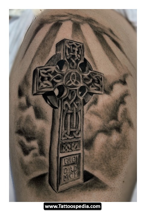 Celtic Cross With Clouds Tattoo Design For Shoulder