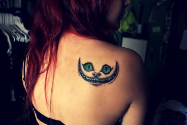 Cheshire Cat Tattoo On Right Back Shoulder