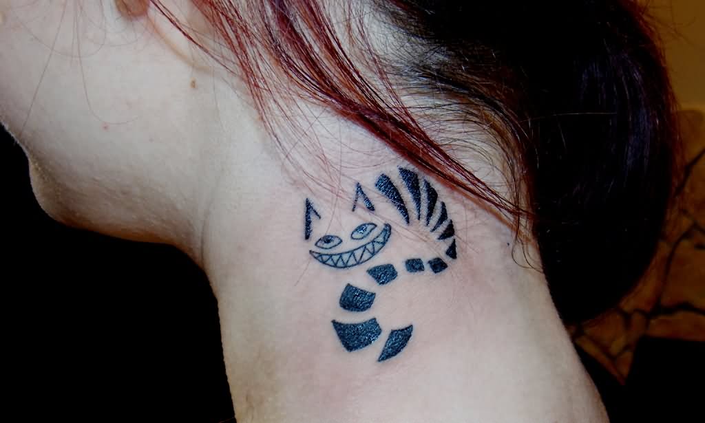 Cheshire Cat Tattoo On Side Thigh by Amypond