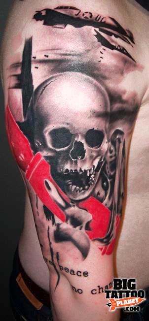 Classic Abstract Skull Tattoo On Half Sleeve