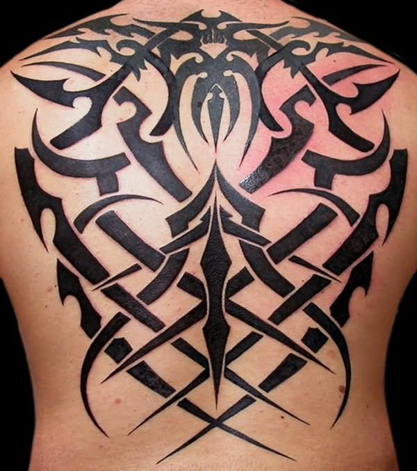 Classic Black Tribal Design Tattoo On Full Back