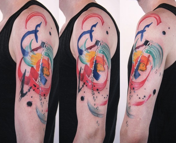 Classic Colorful Abstract Tattoo On Left Half Sleeve