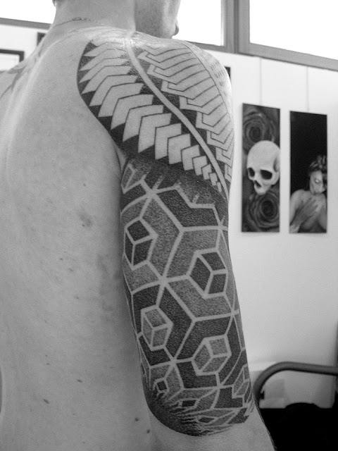 Classic Dotwork Abstract Tattoo On Right Half Sleeve