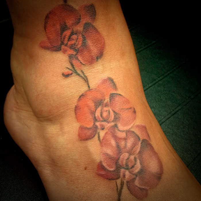 Classic Poppy Flowers Tattoo On Foot