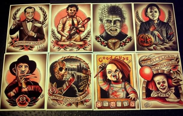 Classic Traditional Horror Faces Tattoo Flash