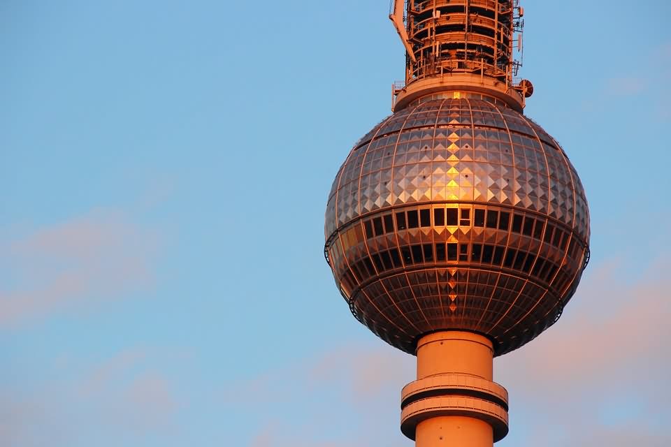 Closeup Of Dome Of Fernsehturm Tower During Sunset