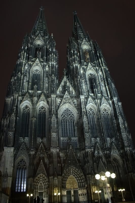Closeup Of Famous Cologne Cathedral At Night
